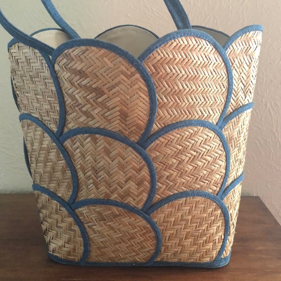 Elegant Blue and Tan Woven Tote Bag - Picture 3 of 12